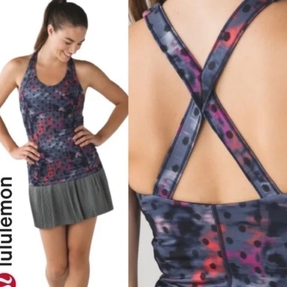 Lululemon kanto catch me tank top pink purple polka dot cross back fitted size 6 - Picture 2 of 11